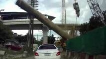 صحنه وحشتناک از سقوط شمع فولادی چهار تنی روی اتومبیل