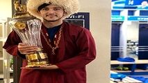حضور سردار آزمون با لباس ترکمنی در جشن قهرمانی زنیت