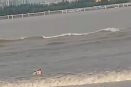 لحظه وحشتناک غرق شدن شناگر چینی توسط امواج رودخانه! 