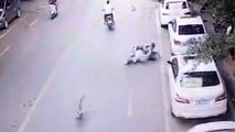 غازی که موجب تصادف زن اسکوترسوار شد!