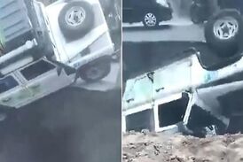 لحظه بلعیده شدن خودرو‌ها توسط زمین