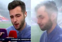 خیس شدن خبرنگار ورزشی حین گزارش زنده از استادیوم!